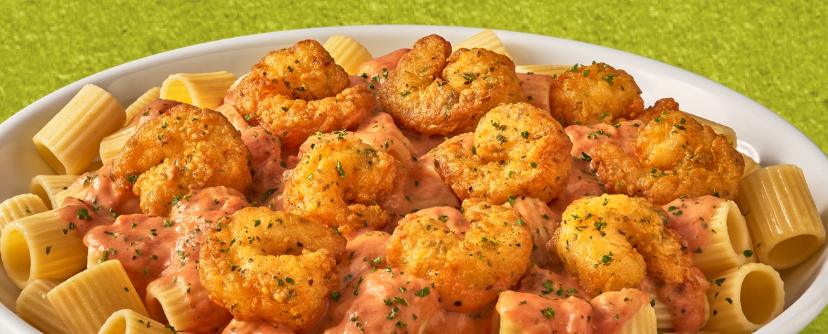 Crispy Shrimp Fritta — rigatoni with crispy shrimp