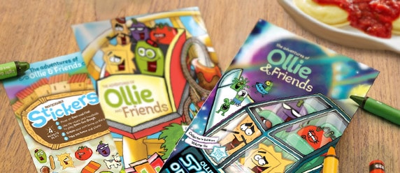 Come in to try all of the activities in our latest Ollie & Friends menus!